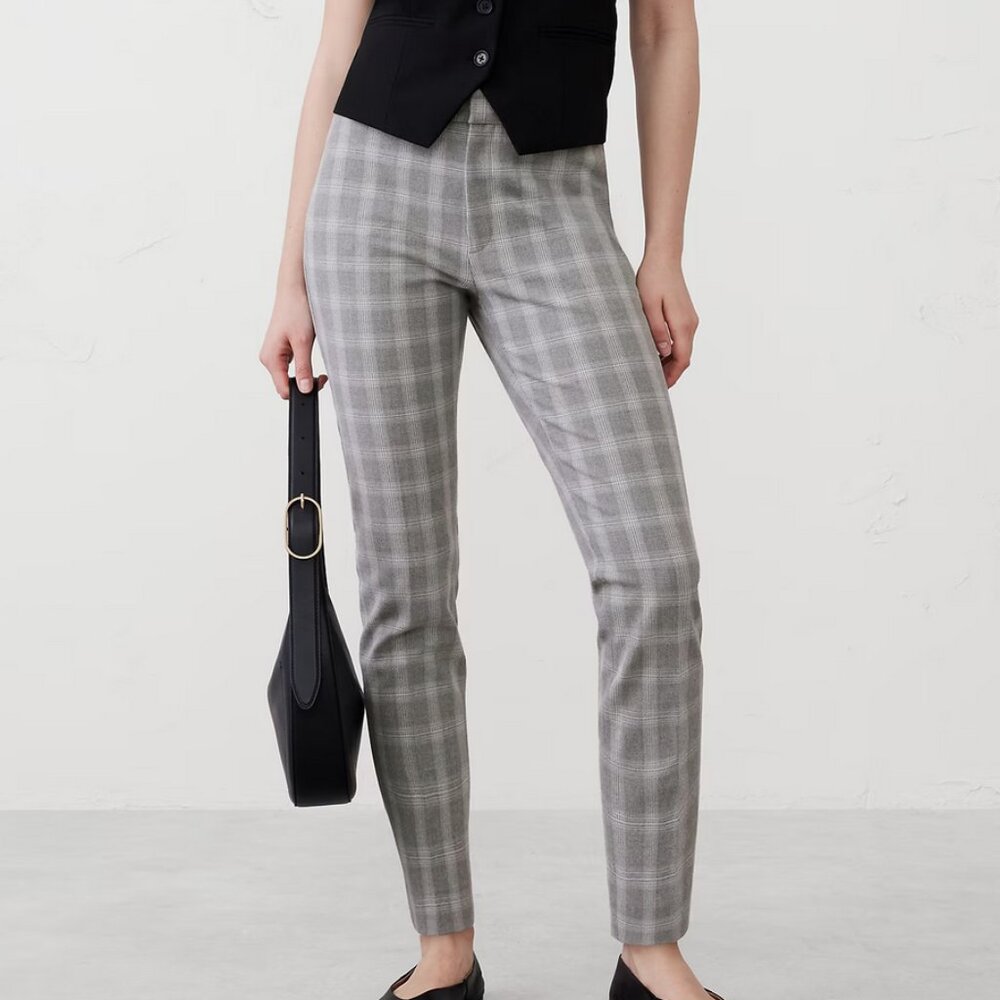 NWT BANANA REPUBLIC Sloan Slim High-Rise Ankle Pant, Gray Plaid, Size 10